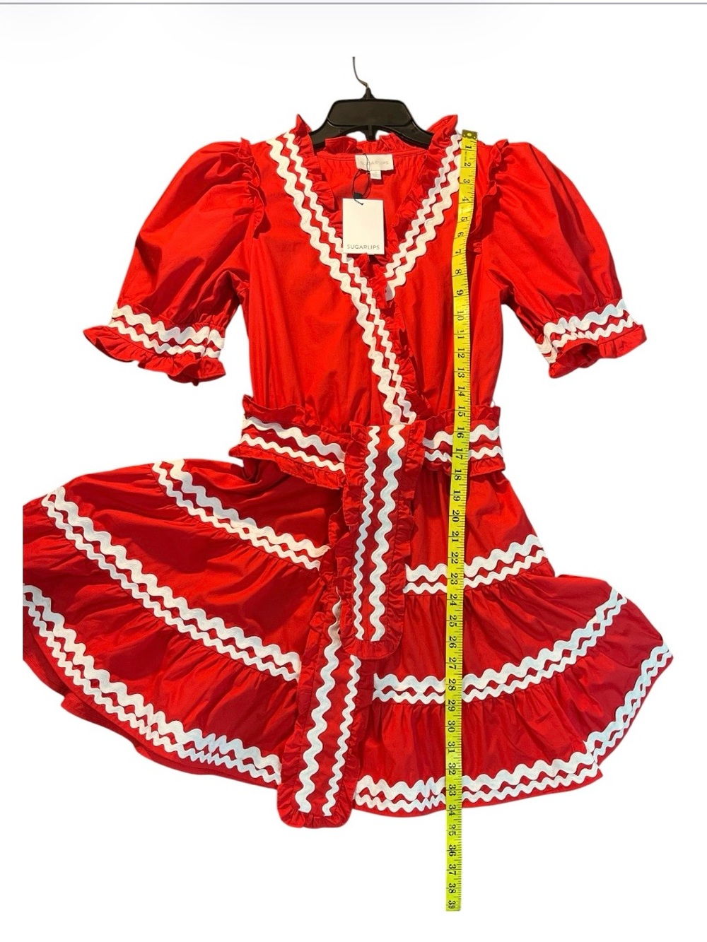 Sugarlips Red Ruffle Ric-Rac Wrap Mini Dress NWT Size S - Picture 4 of 6